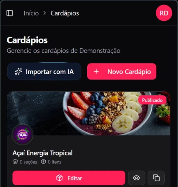 Widget esquerdo escuro