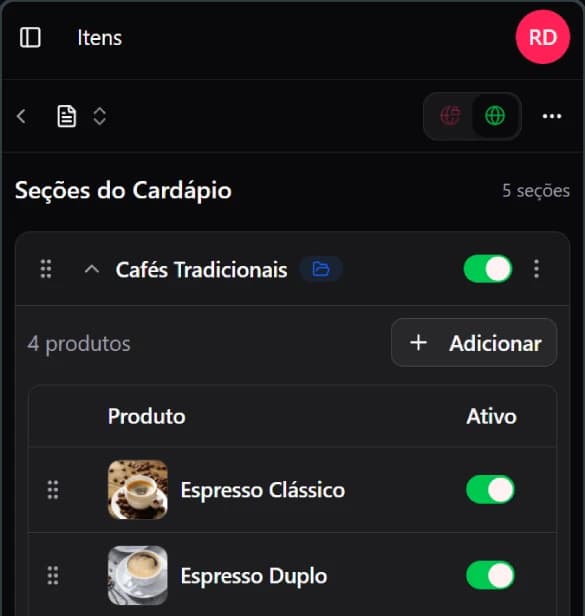 Widget direito escuro